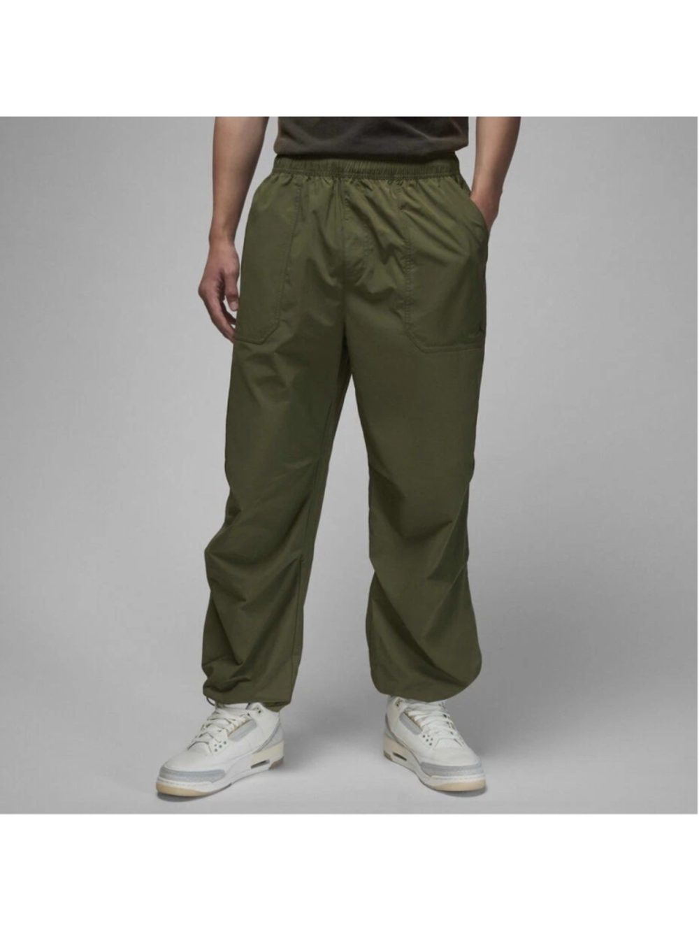 Nike Air Jordan Essentials Nylon Rain Pants Woven Loose Fit Olive Men’s Sz Lrg